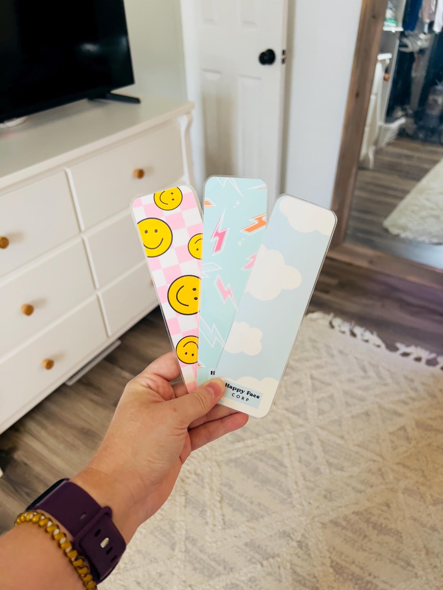 Retro Checkered Smiling Faces Bookmark
