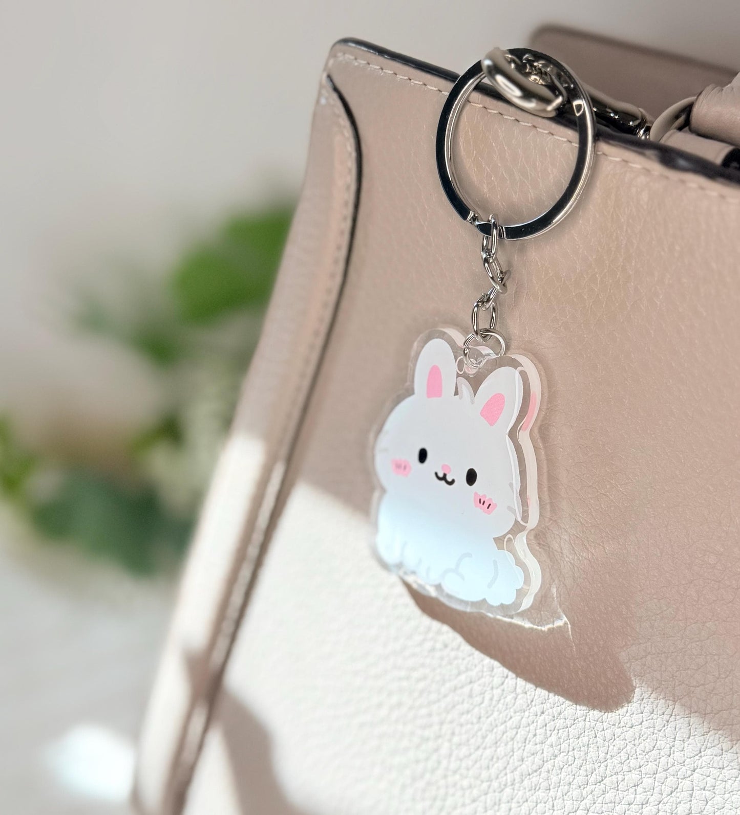 Easter bunny keychain displayed on purse