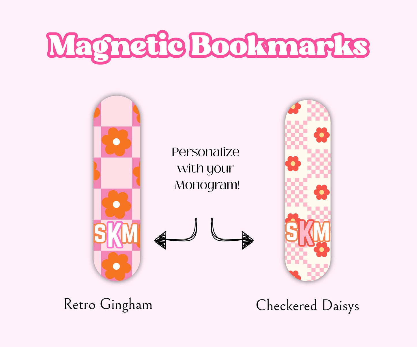 Retro Checkered Daisy Magnetic Bookmark Set