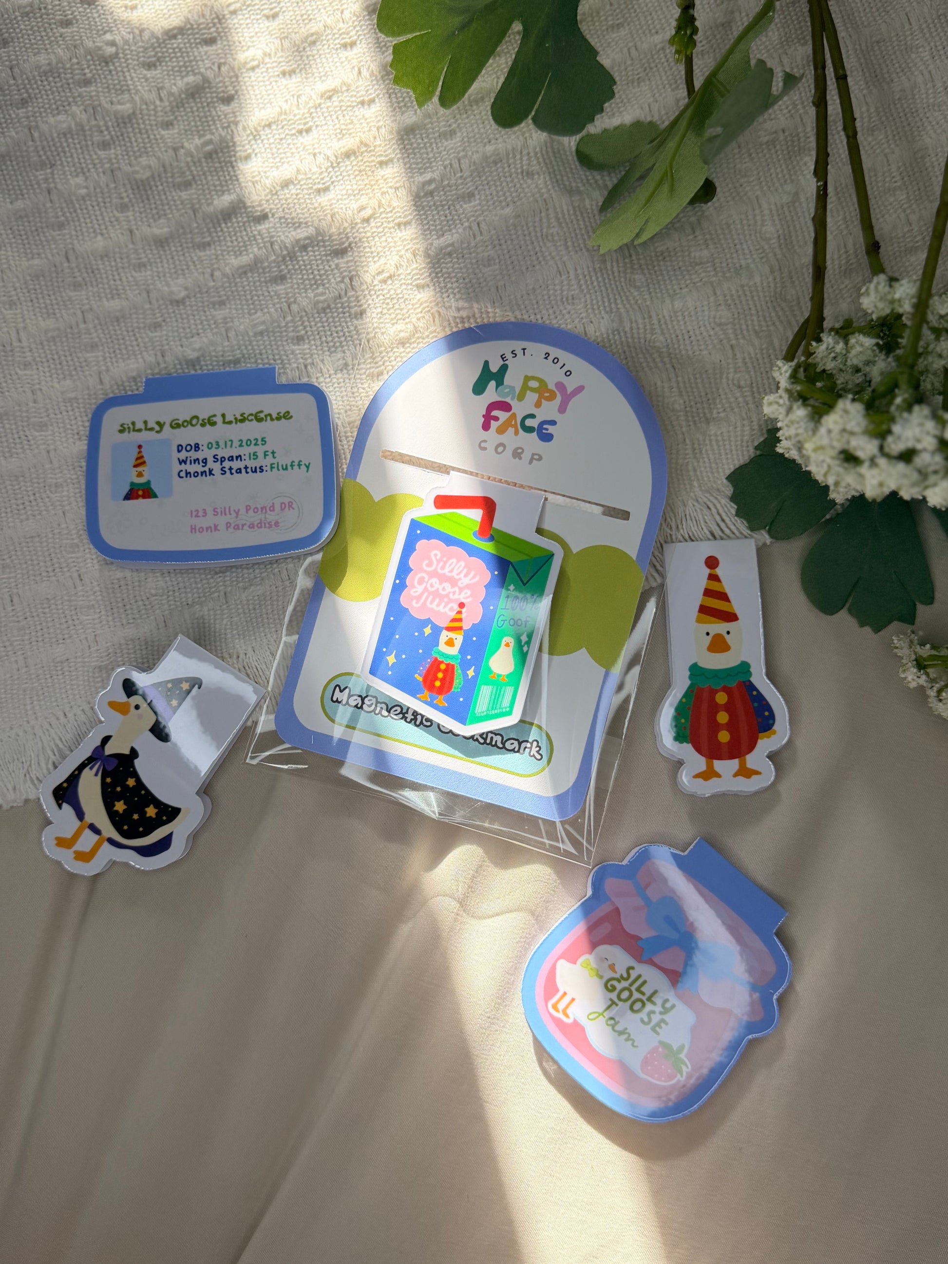 Silly Goose magnetic bookmarks. Overview sot of multiple styles