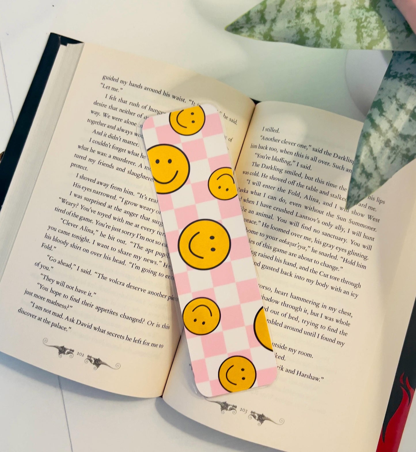 Retro Checkered Smiling Faces Bookmark