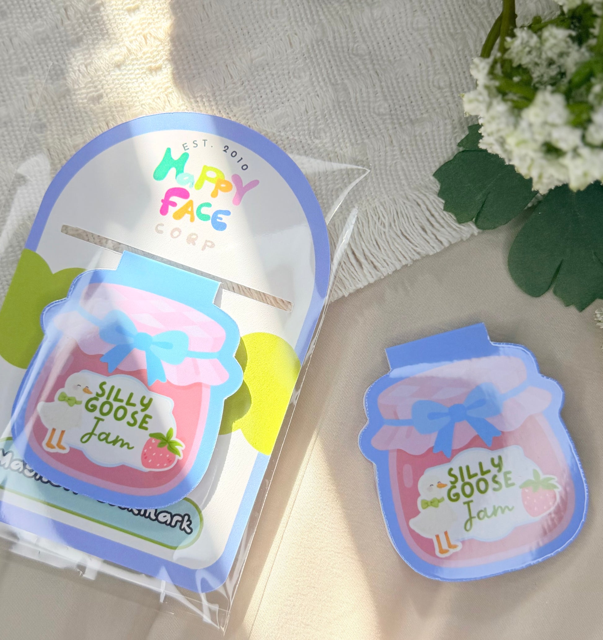 silly goose magnetic bookmark of pink jam jar