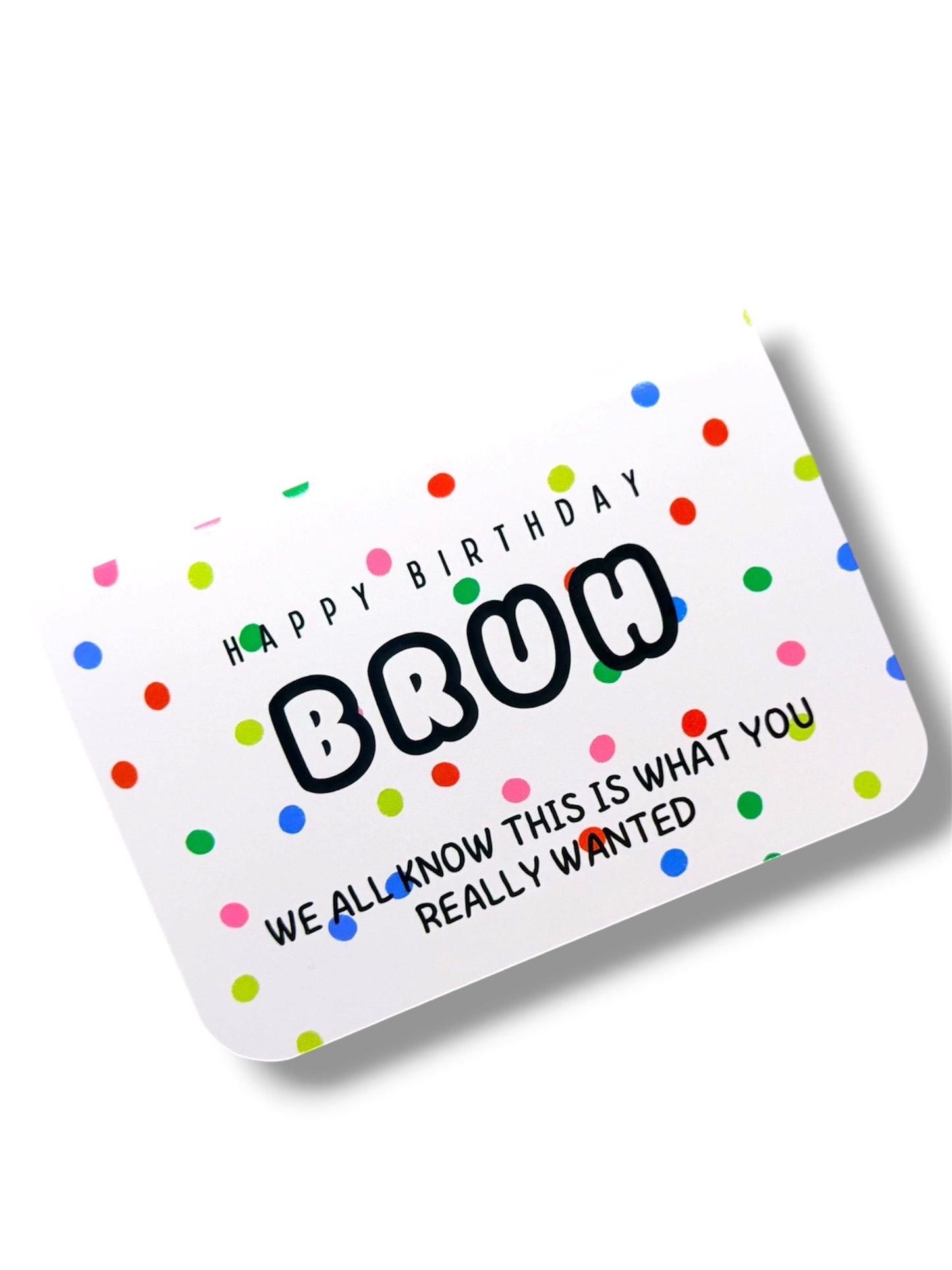 Birthday card with colorful text and confetti on a white background