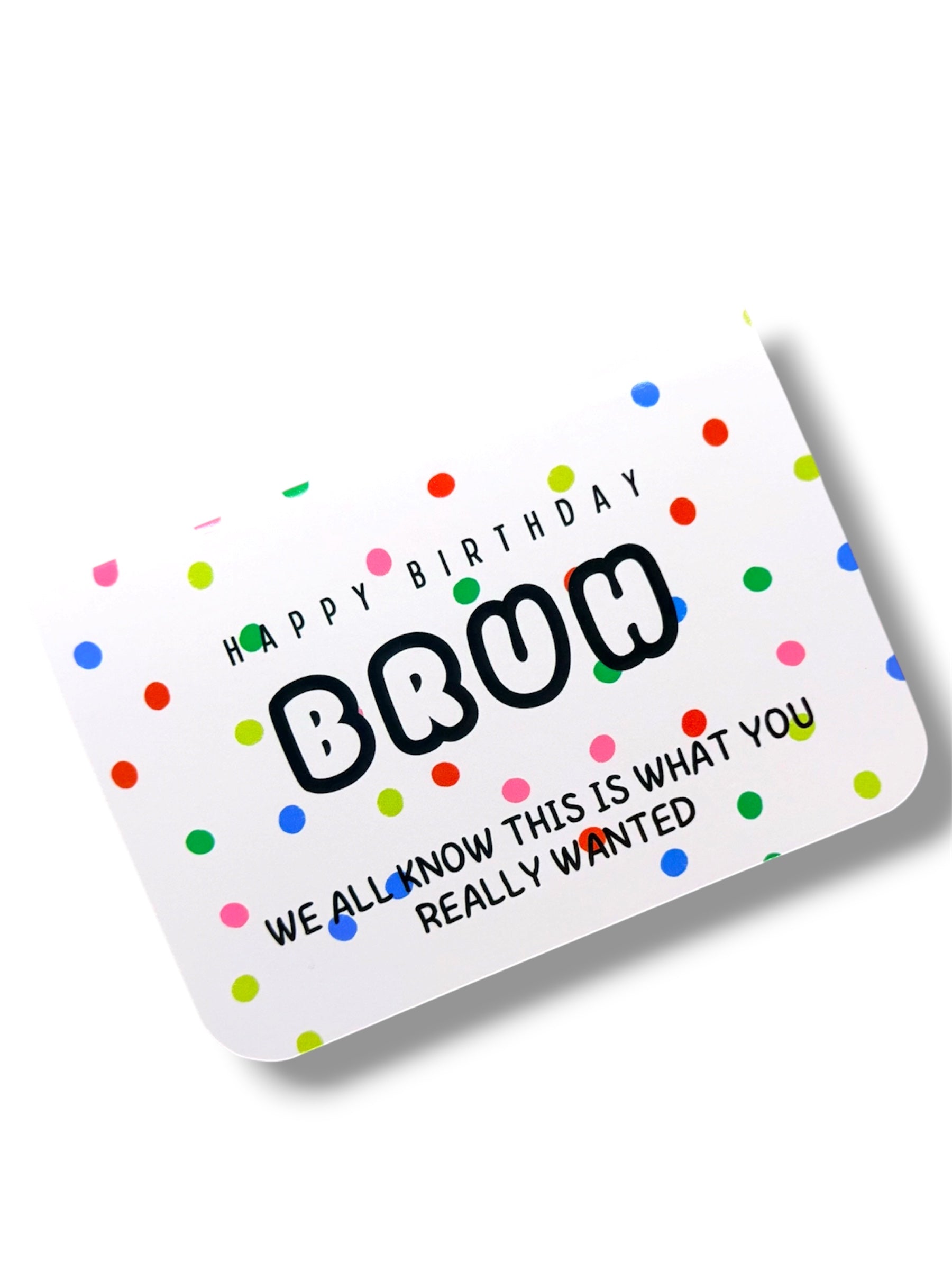 Birthday card with colorful text and confetti on a white background