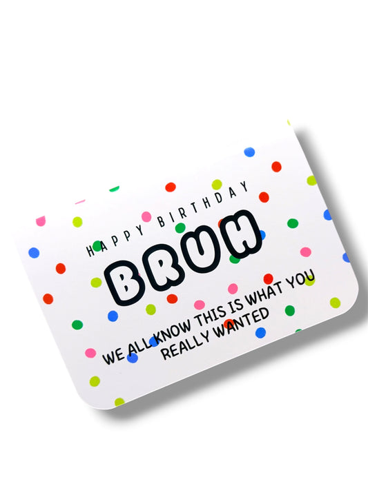 Birthday card with colorful text and confetti on a white background