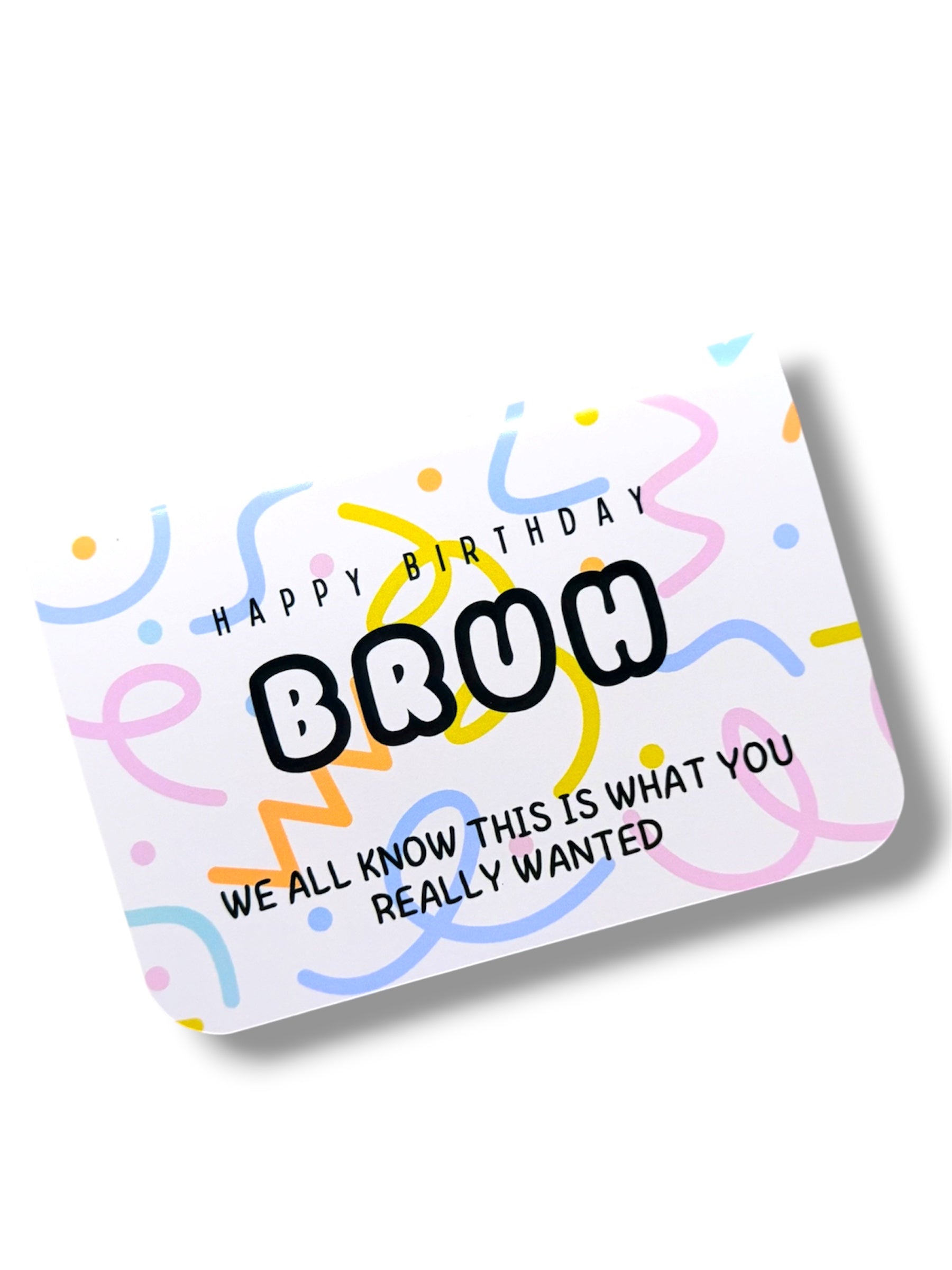 Birthday card with colorful text on a white background