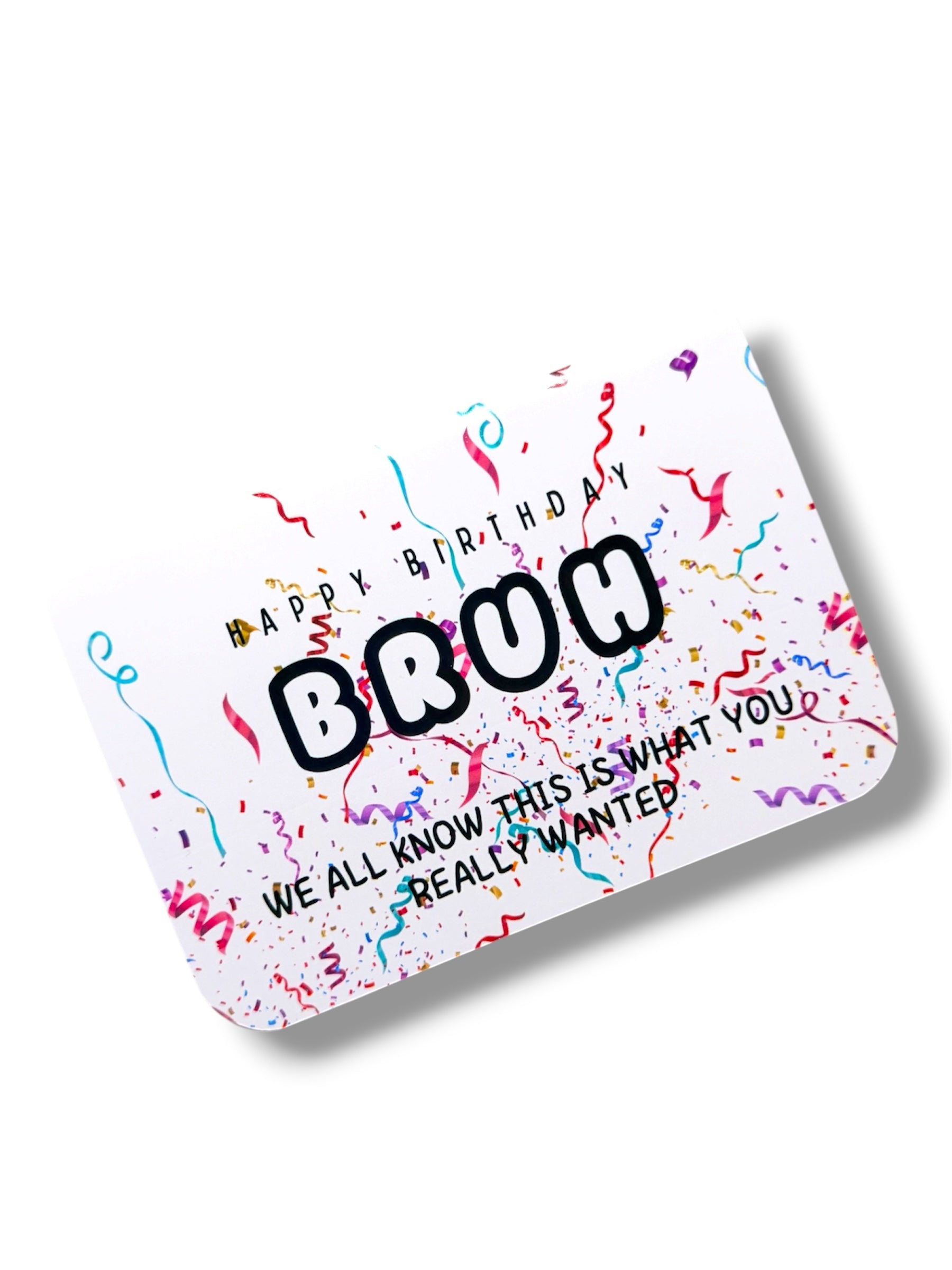 Birthday card with colorful confetti design and text on a white background