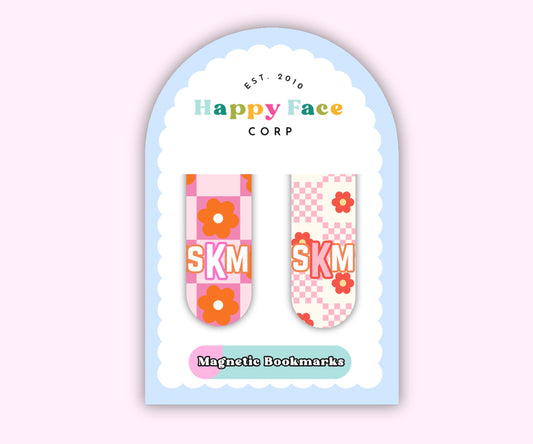 Retro Checkered Daisy Magnetic Bookmark Set