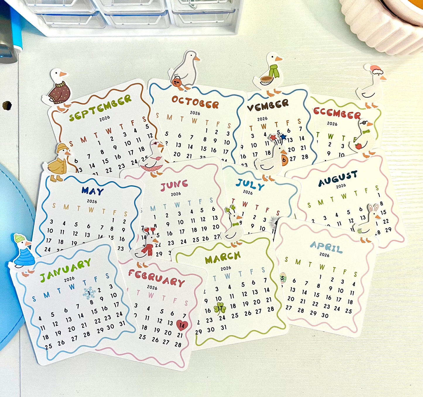 2026 Whimsical Silly Goose Mini Desk Calendar