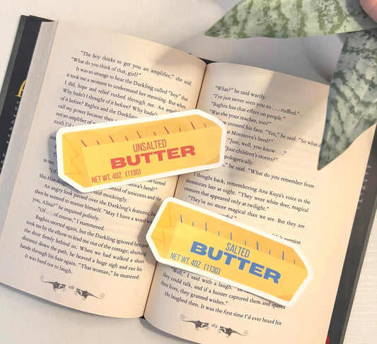 Butter shaped bookmarks, one is salted one is unsalted