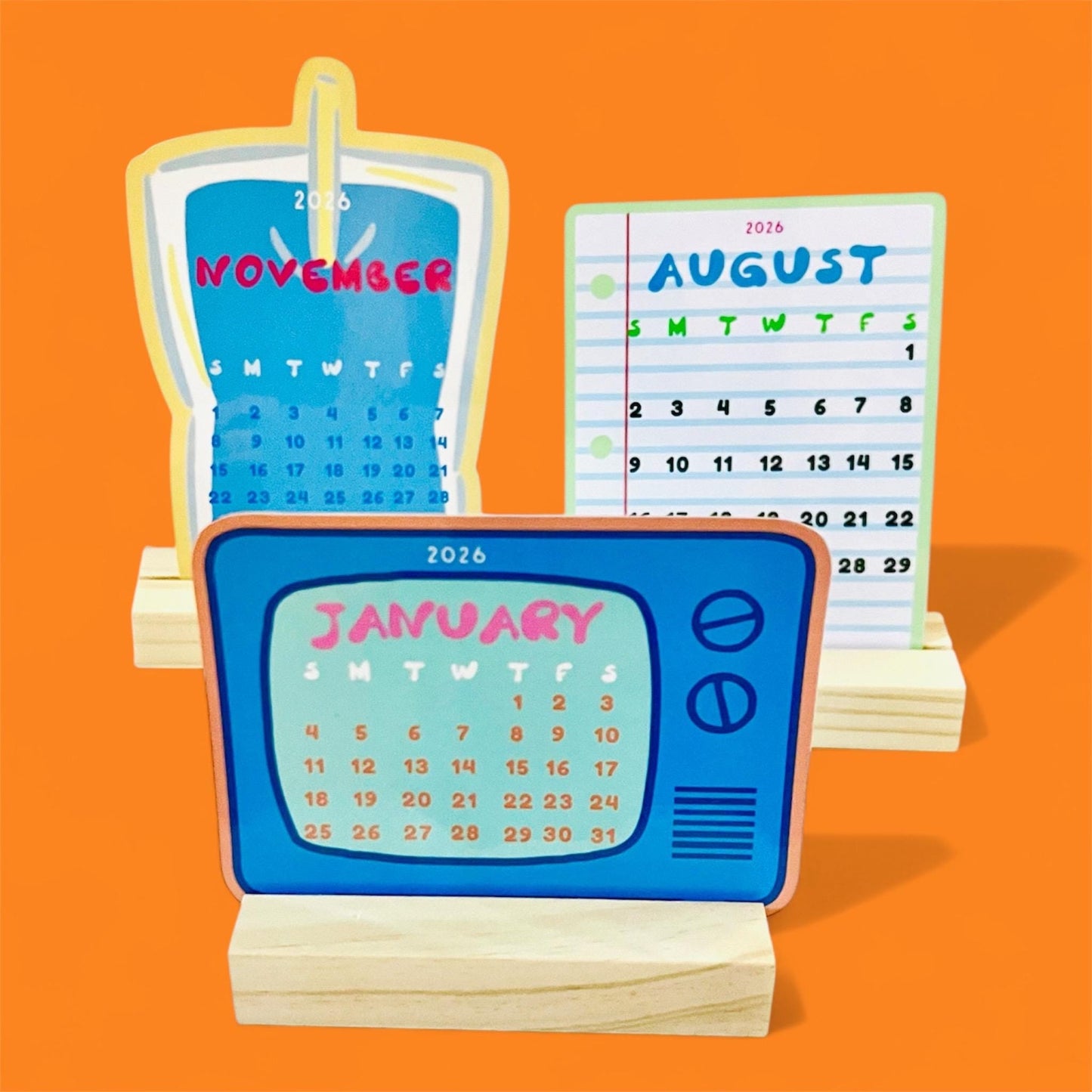 2026 Whimsical Everyday Items Mini Desk Calendar/ Monthly Bookmarks